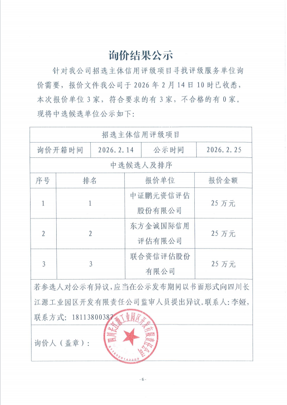 詢(xún)價(jià)結(jié)果公示