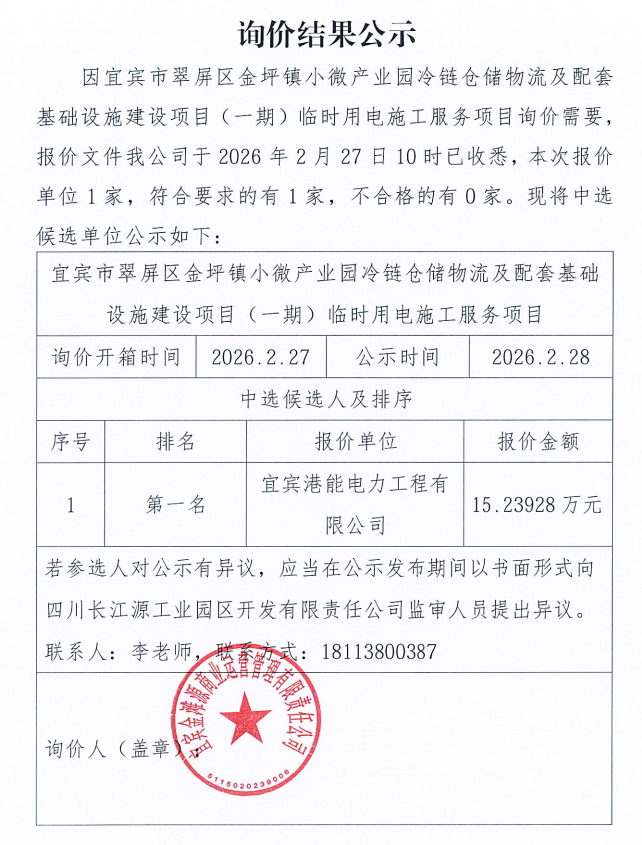 詢(xún)價(jià)結(jié)果公示