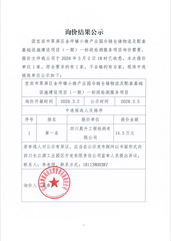 詢(xún)價(jià)結(jié)果公示